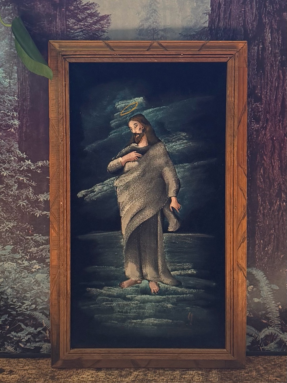 🐑 Vintage (1960s) Hand-Painted Velvet Portrait; “The Good Shepherd” 🐑